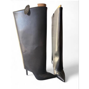 INC Skylar Foldover Cuffed Knee High Boots Black Size 8 Wide Calf Stiletto NWB